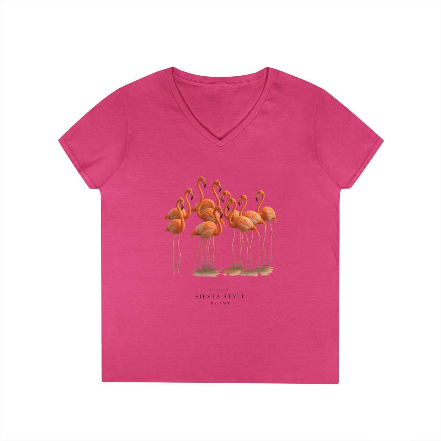 Ladies' Flamingo V-Neck T-Shirt β Summer Vibes & Casual Elegance | Siesta Style