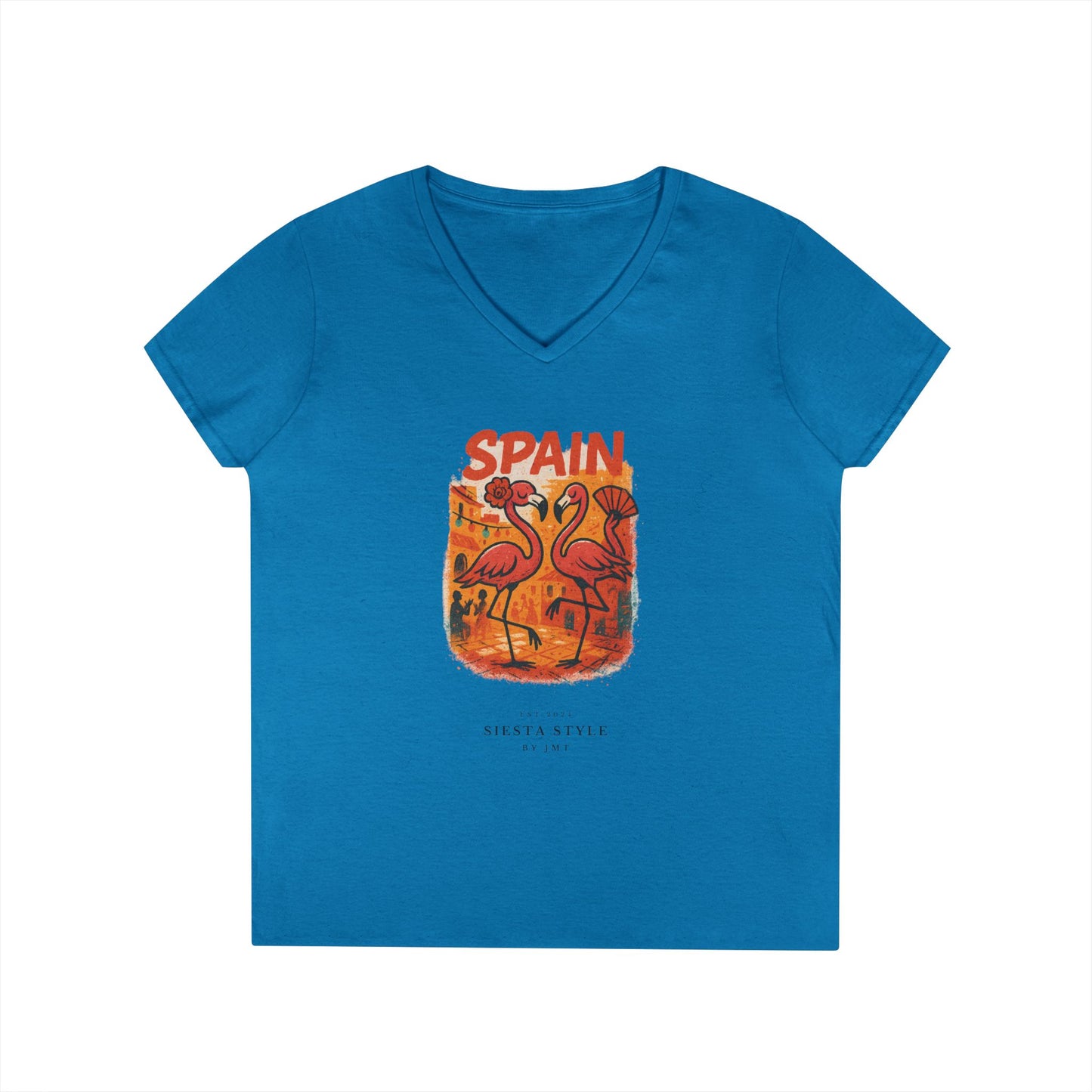 Ladies’ Flamingo T-Shirt – Cotton V-Neck for Summer Style | Siesta Style