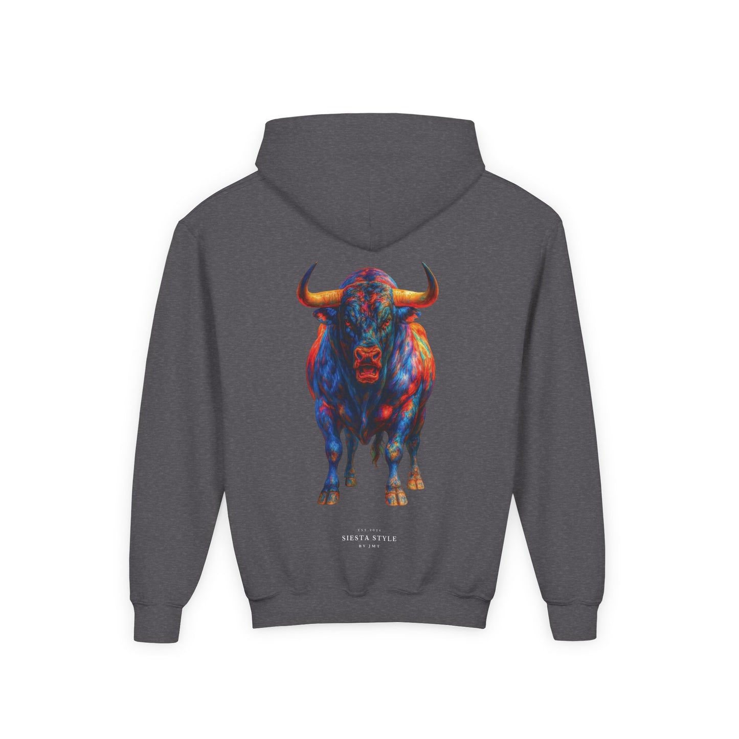 Colorful Bull Youth Hoodie, Vibrant Graphic Sweatshirt for Kids