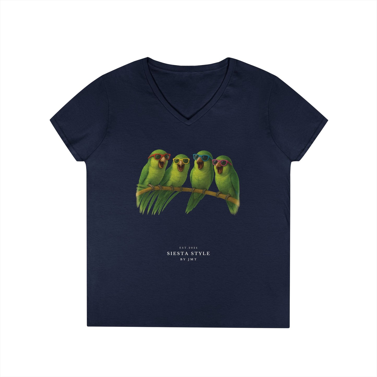 Floral Bird T-Shirt – Soft Cotton V-Neck for Women | Siesta Style
