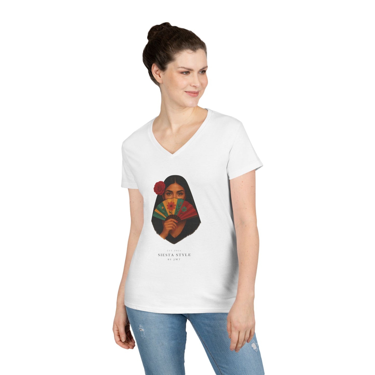 Spanish Lady T-Shirt – Unisex Cotton V-Neck for Summer & Culture | Siesta Style