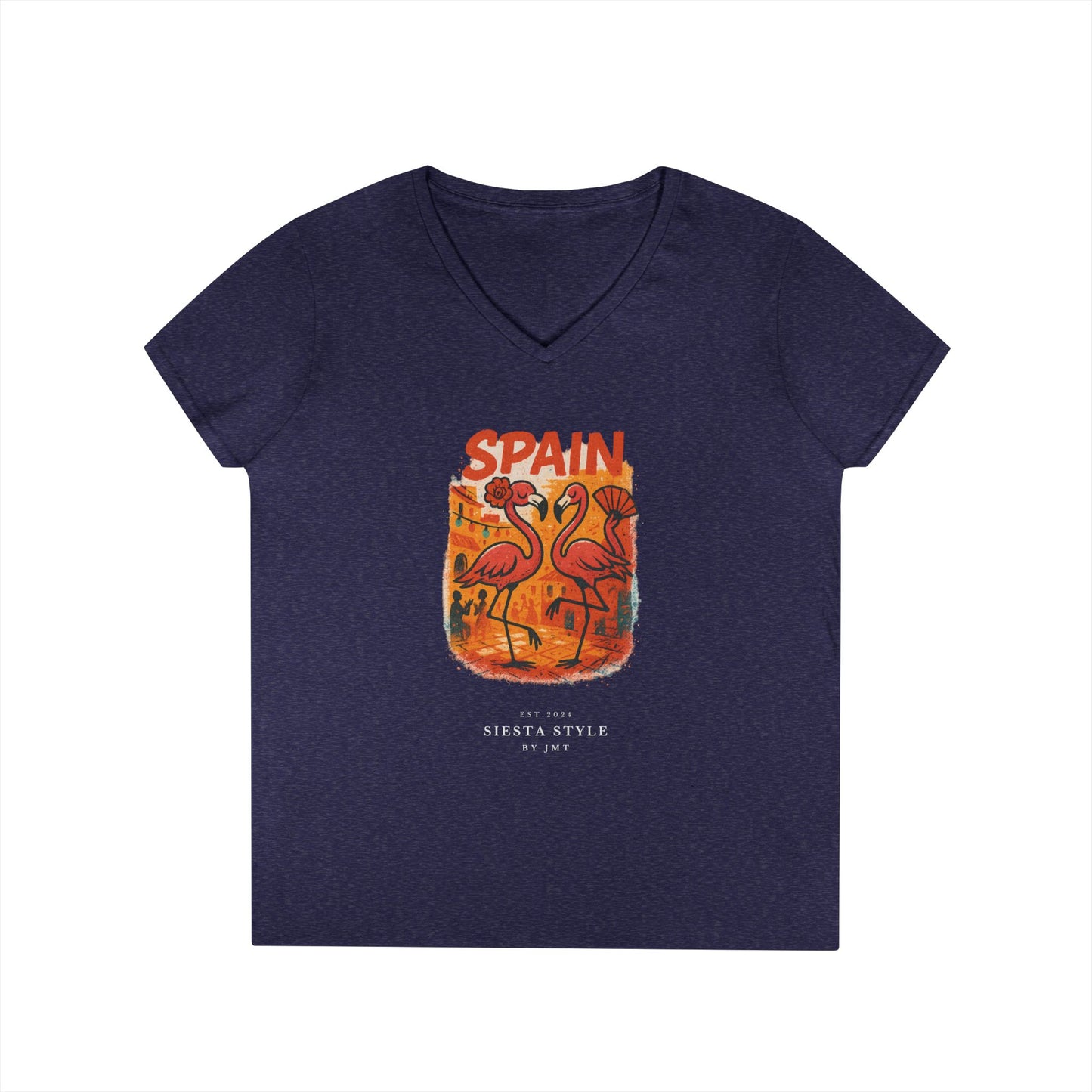 Ladies’ Flamingo T-Shirt – Cotton V-Neck for Summer Style | Siesta Style