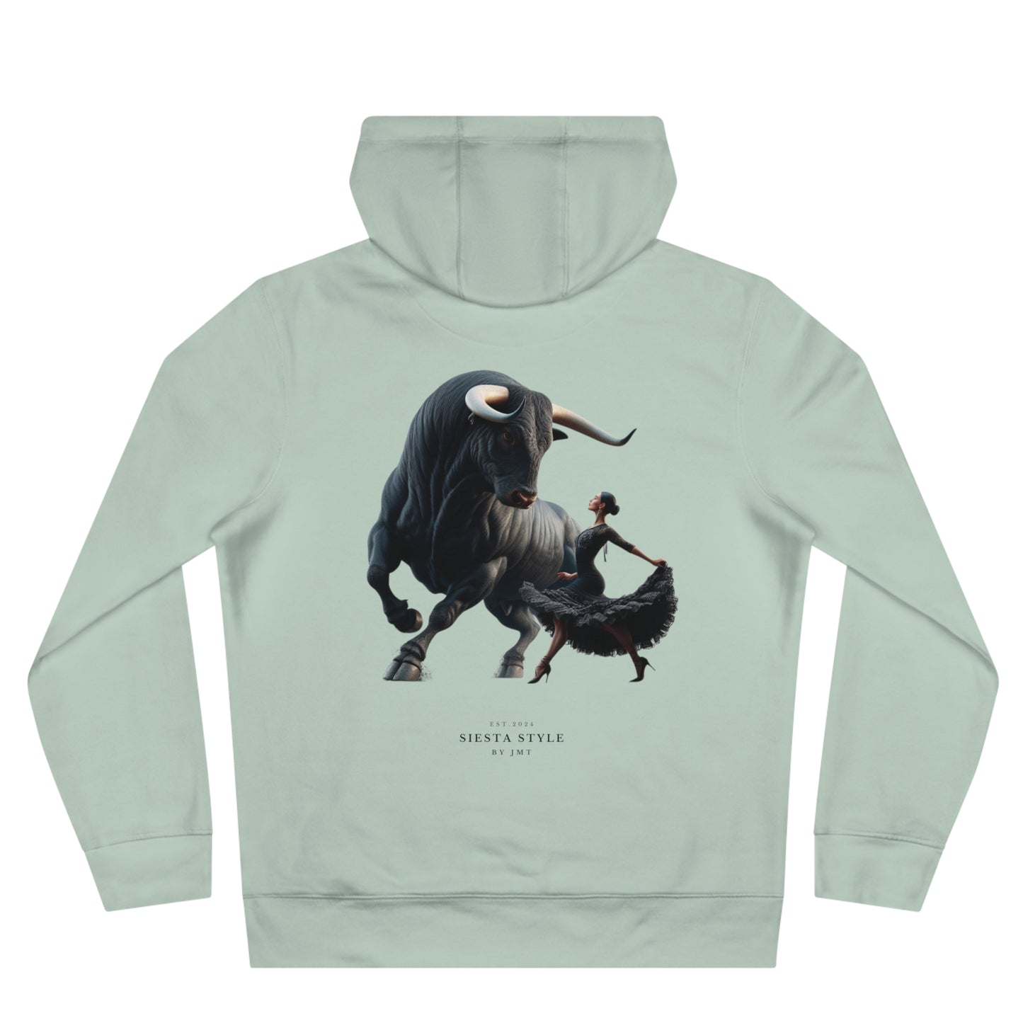King Hooded Sweatshirt with Artistic Bull and Dancer Design
