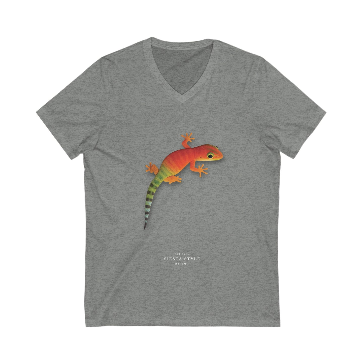 Gecko T-Shirt – Unisex Cotton V-Neck with Tropical Lizard Print | Siesta Style
