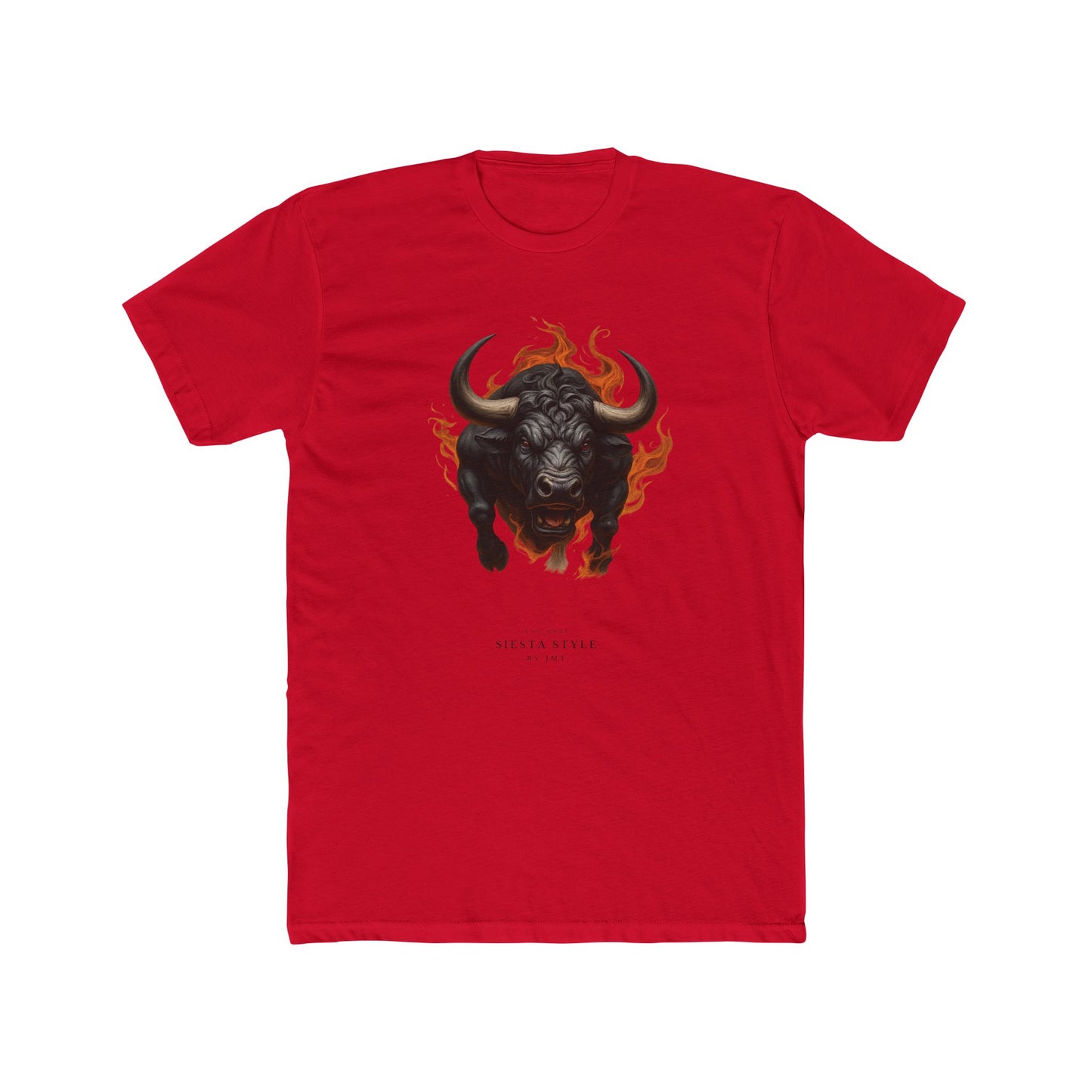 Solid RedT-shirt with flaming bull street art style design