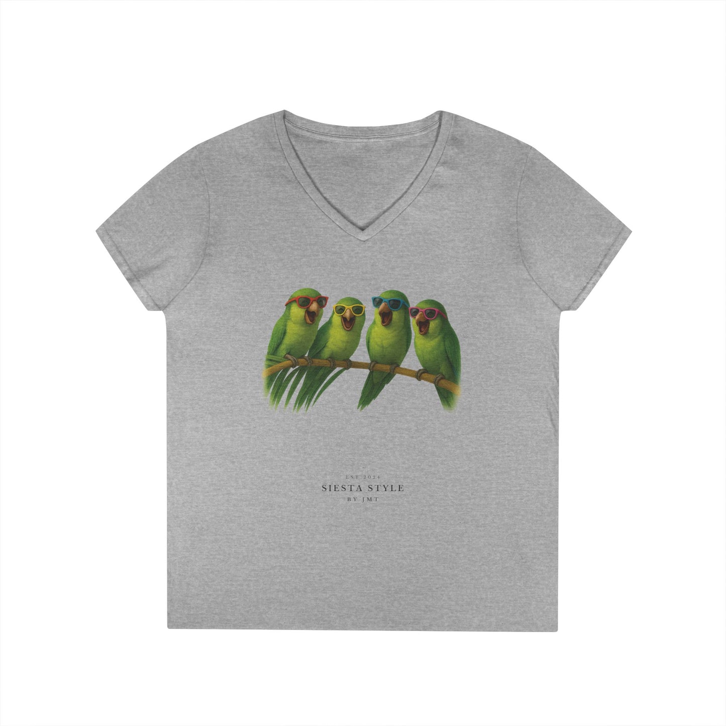 Floral Bird T-Shirt – Soft Cotton V-Neck for Women | Siesta Style