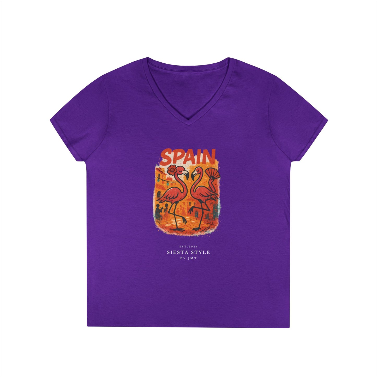 Ladies’ Flamingo T-Shirt – Cotton V-Neck for Summer Style | Siesta Style