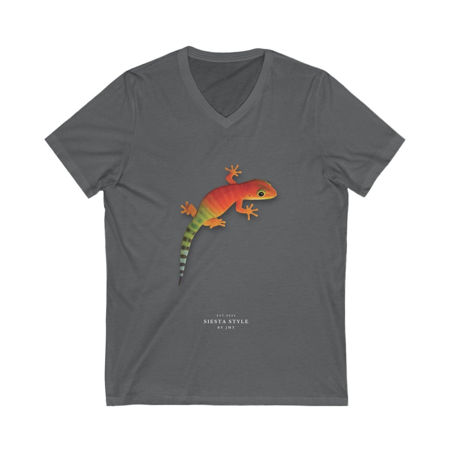 Gecko T-Shirt – Unisex Cotton V-Neck with Tropical Lizard Print | Siesta Style