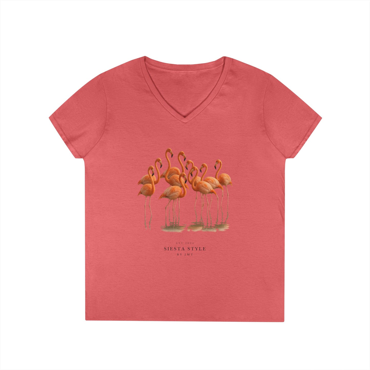 Ladies' Flamingo V-Neck T-Shirt β Summer Vibes & Casual Elegance | Siesta Style