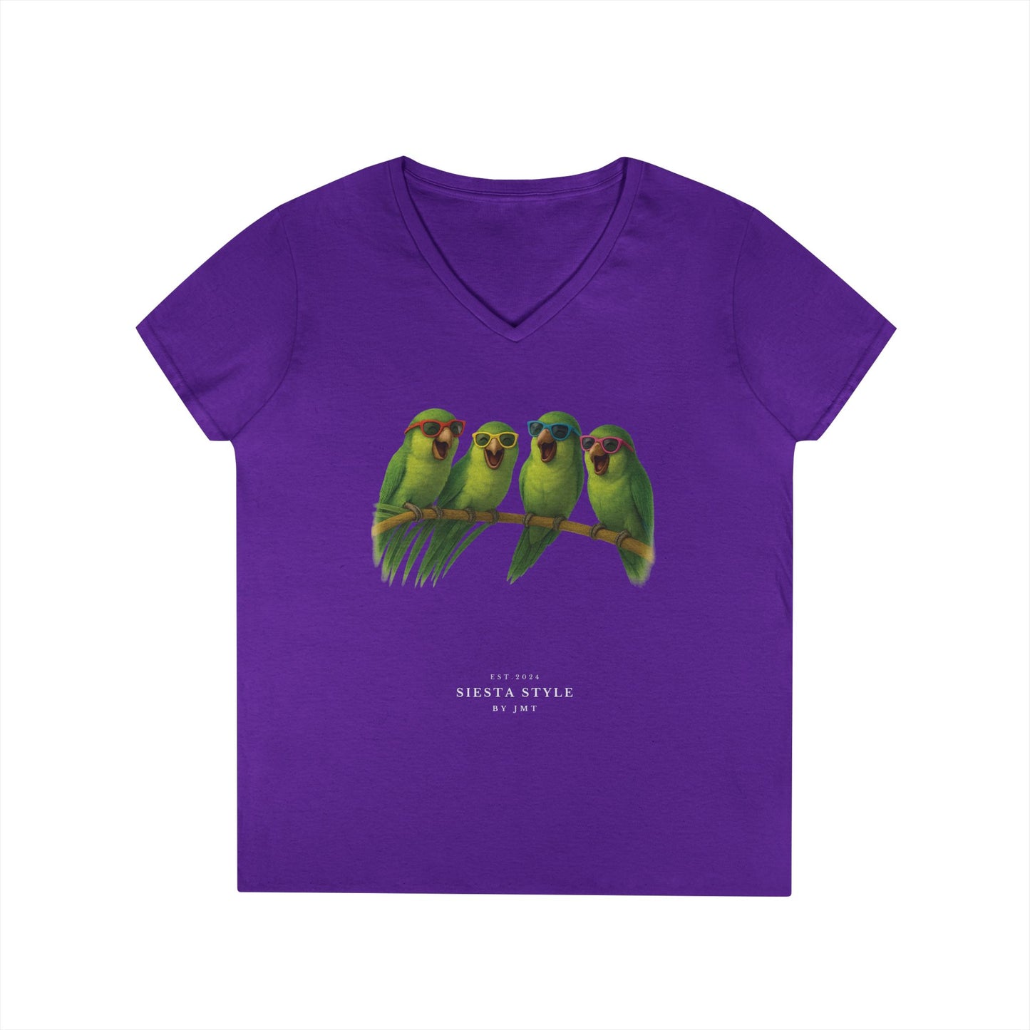 Floral Bird T-Shirt – Soft Cotton V-Neck for Women | Siesta Style