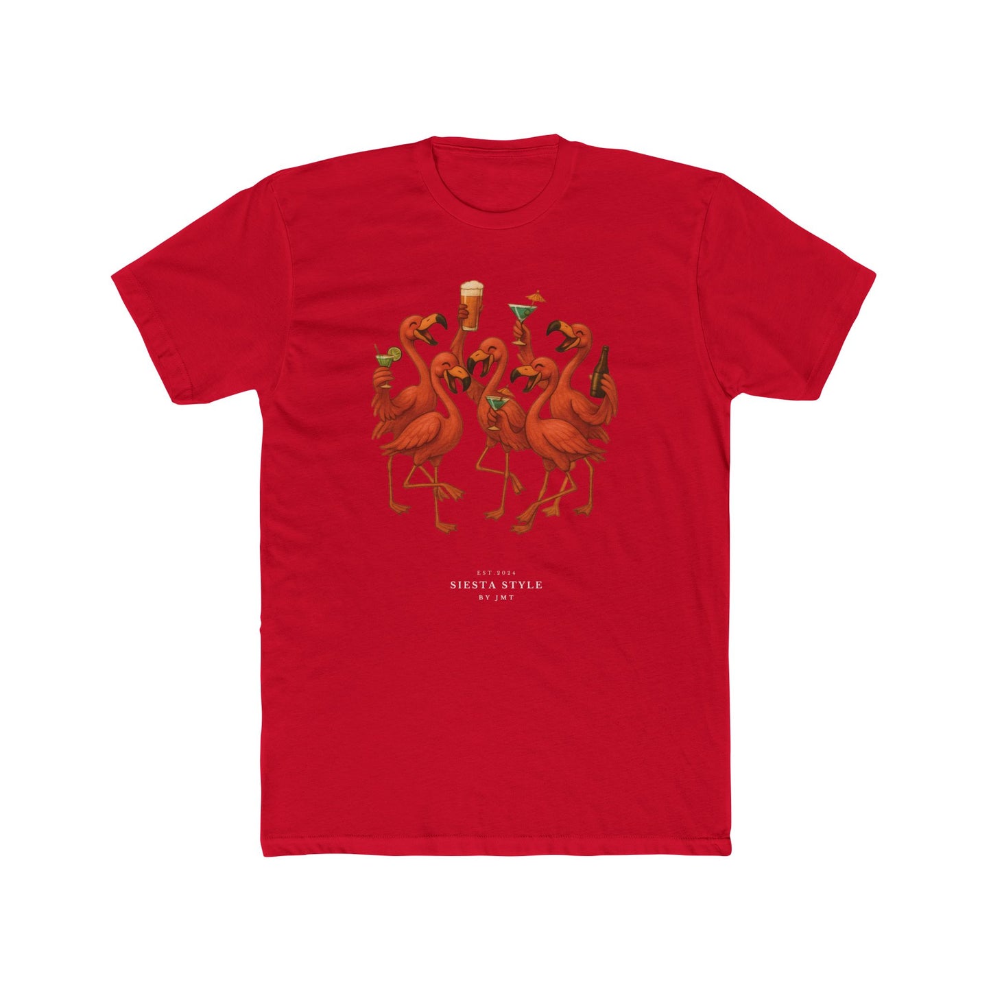 Solid Red travel t-shirt with Spanish flamingo print