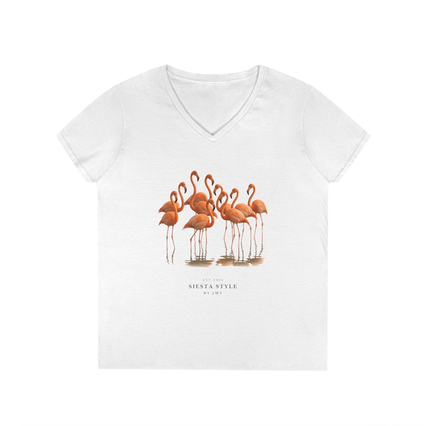 Ladies' Flamingo V-Neck T-Shirt β Summer Vibes & Casual Elegance | Siesta Style