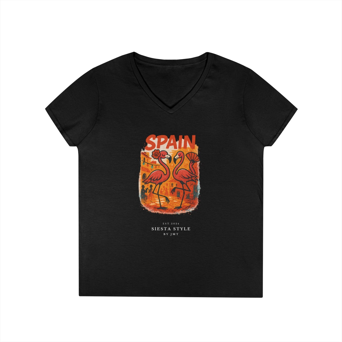 Ladies’ Flamingo T-Shirt – Cotton V-Neck for Summer Style | Siesta Style