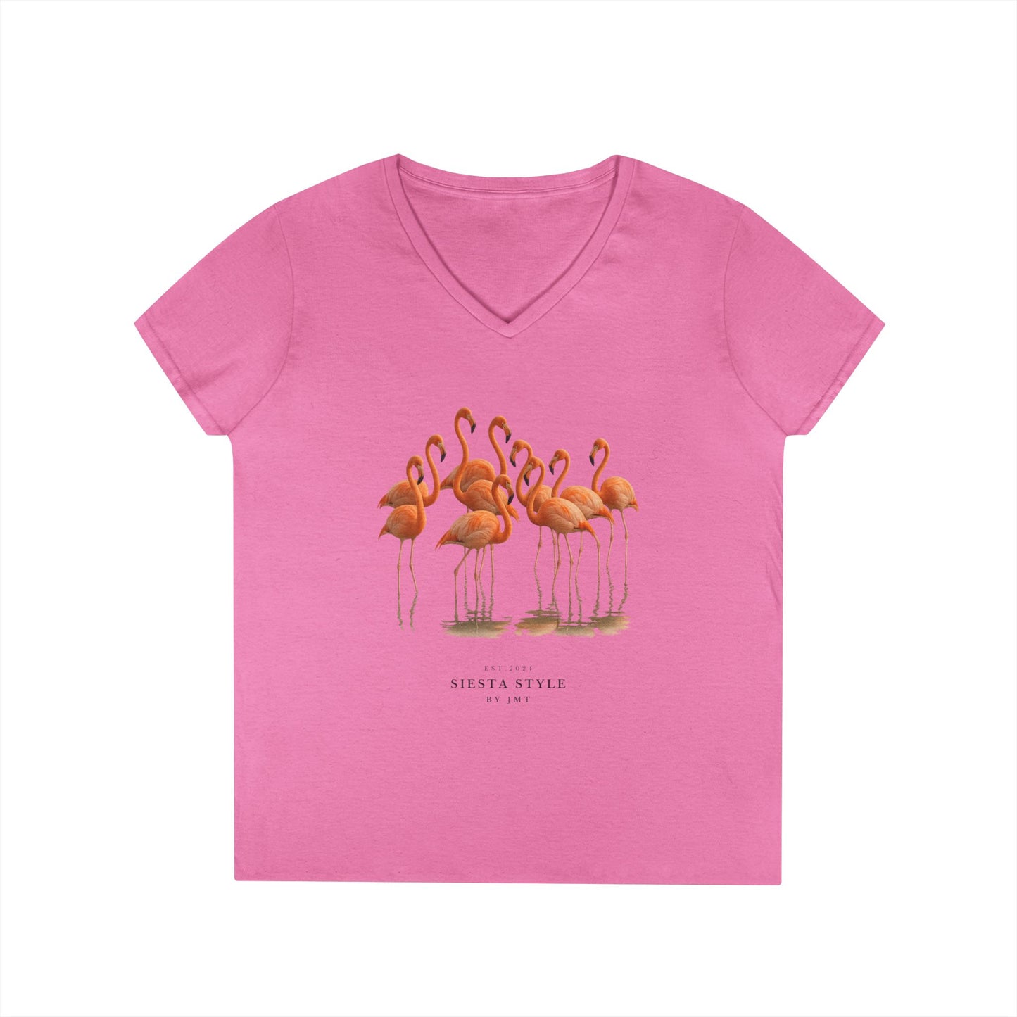 Ladies' Flamingo V-Neck T-Shirt β Summer Vibes & Casual Elegance | Siesta Style