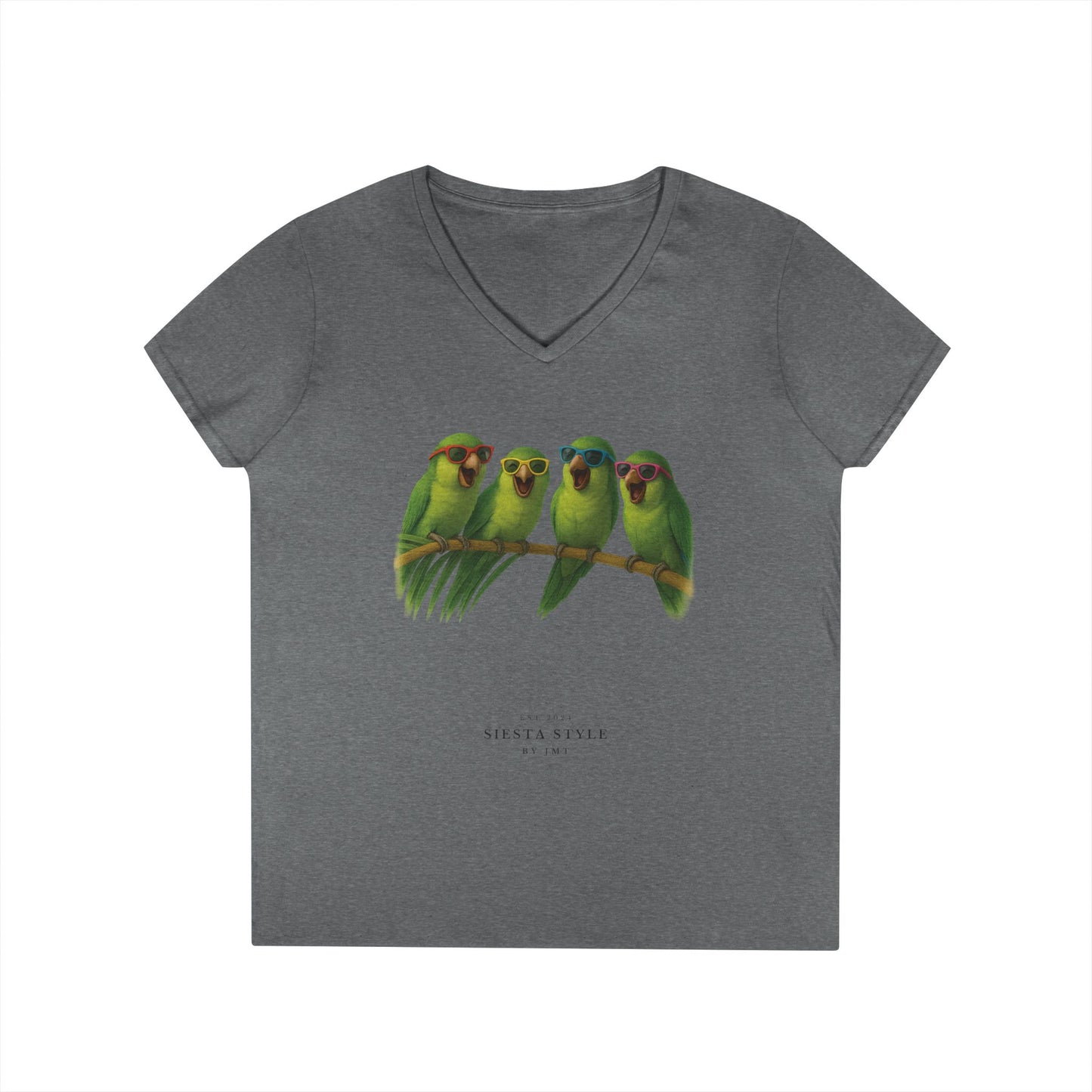 Floral Bird T-Shirt – Soft Cotton V-Neck for Women | Siesta Style