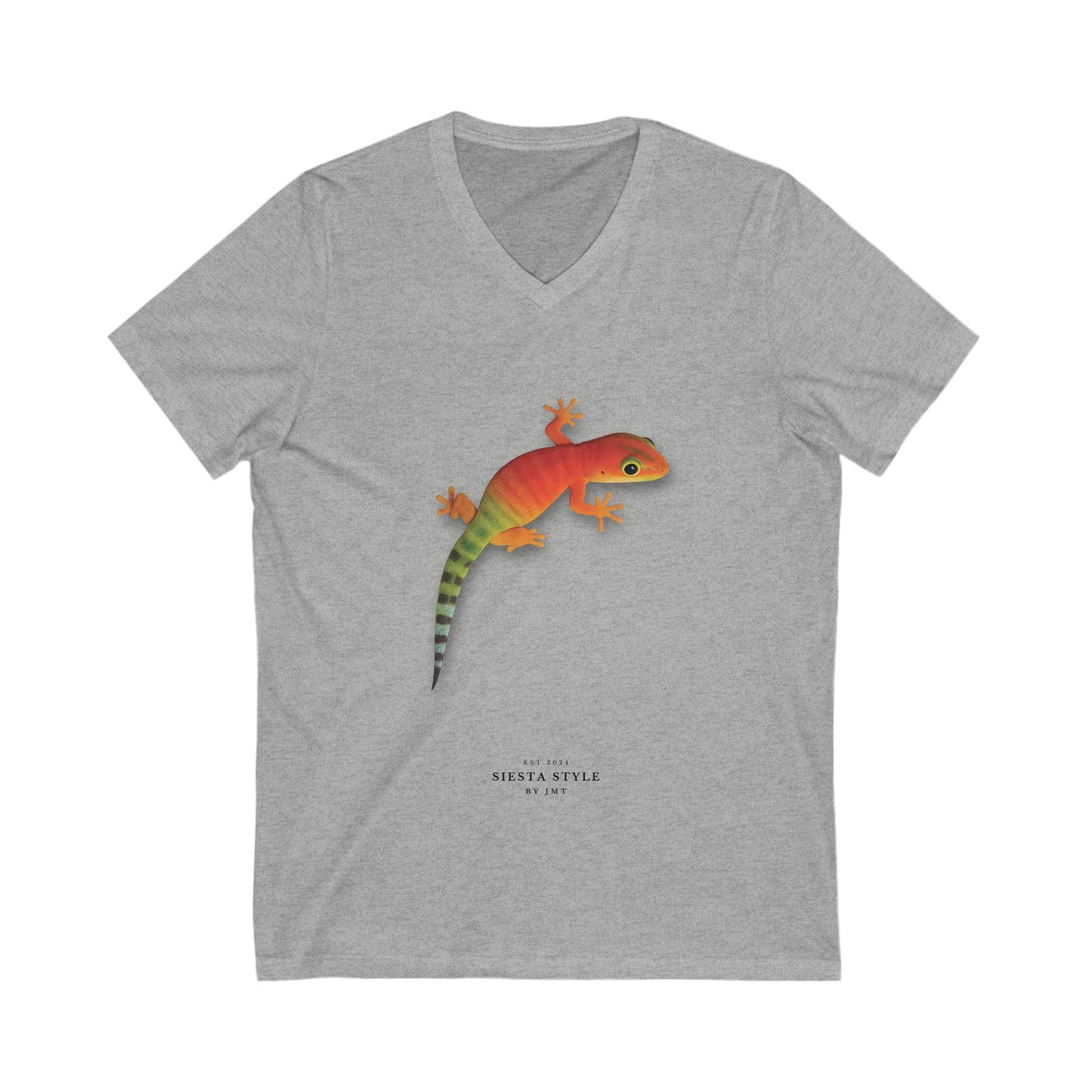 Gecko T-Shirt – Unisex Cotton V-Neck with Tropical Lizard Print | Siesta Style