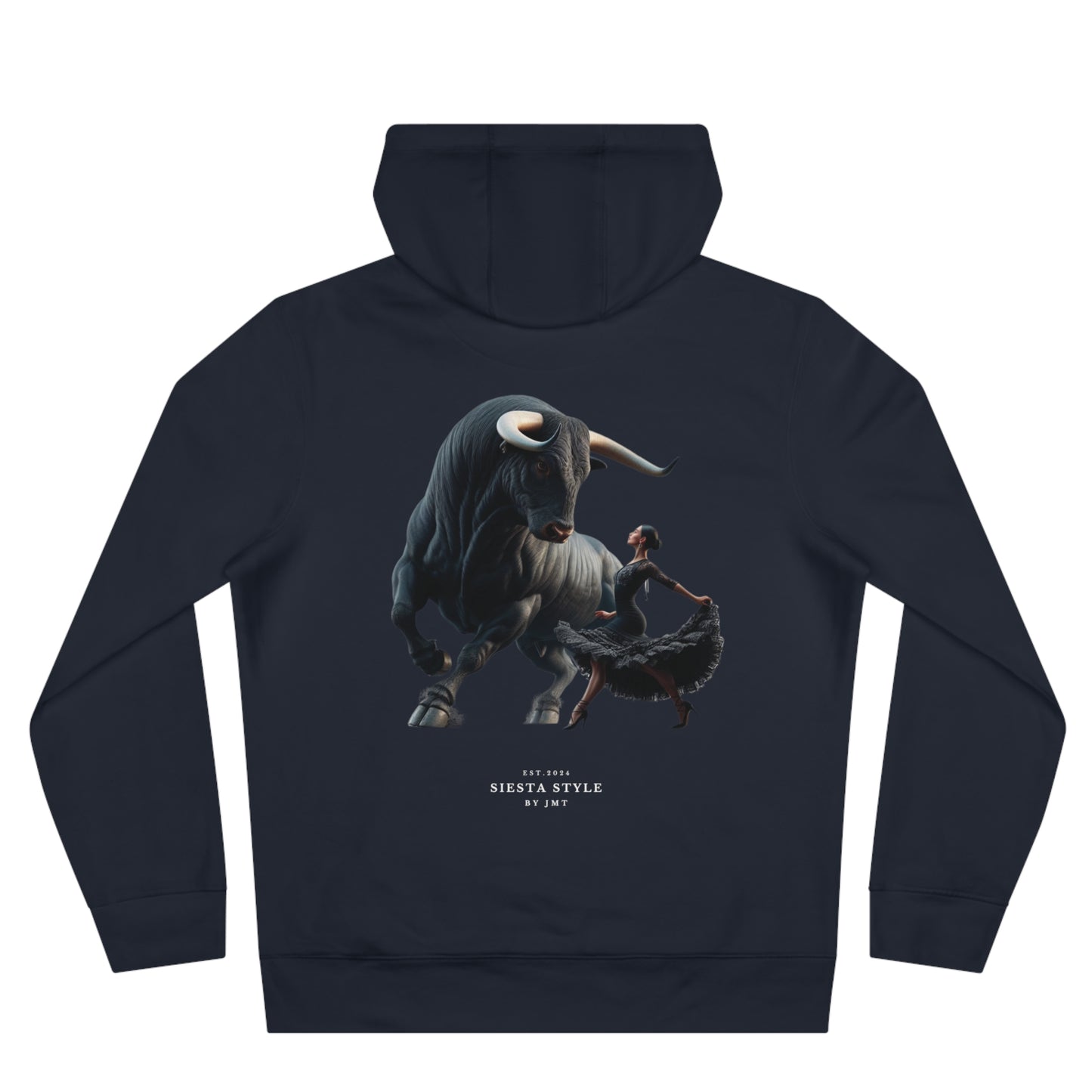 King Hooded Sweatshirt with Artistic Bull and Dancer Design