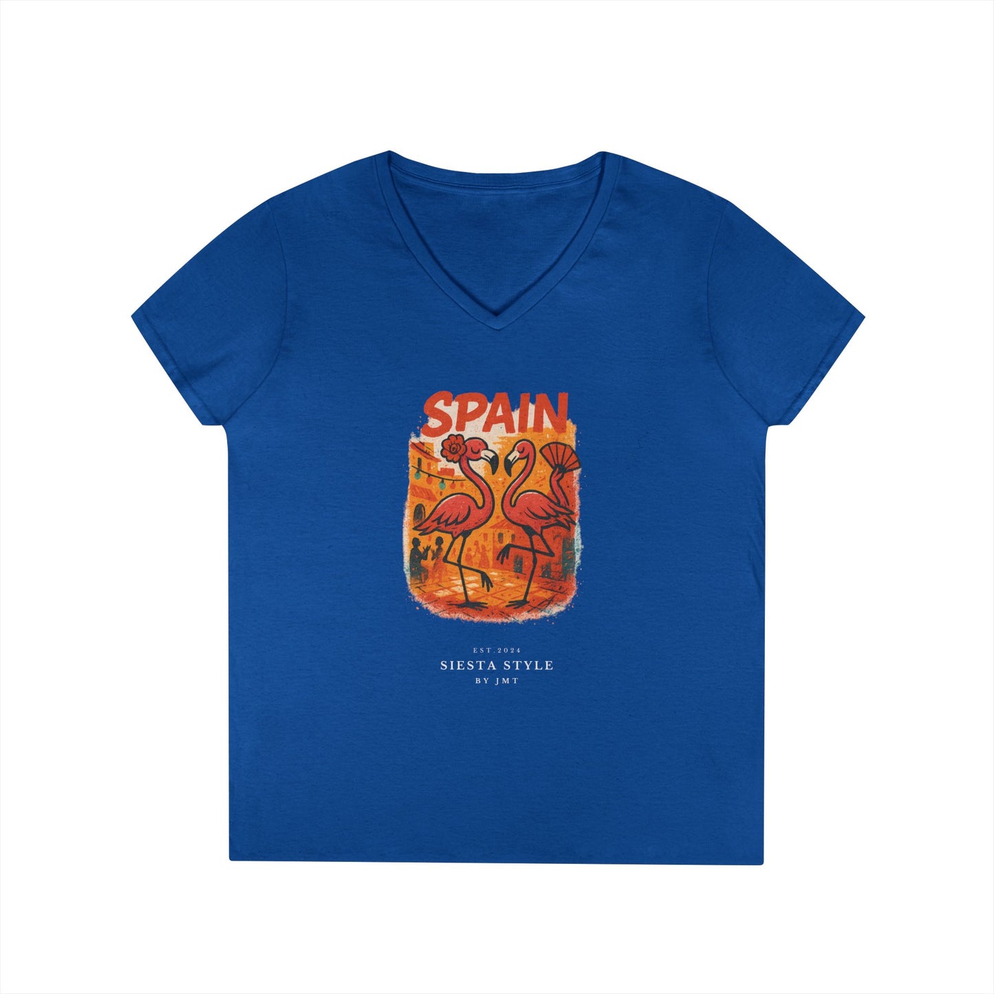 Ladies’ Flamingo T-Shirt – Cotton V-Neck for Summer Style | Siesta Style