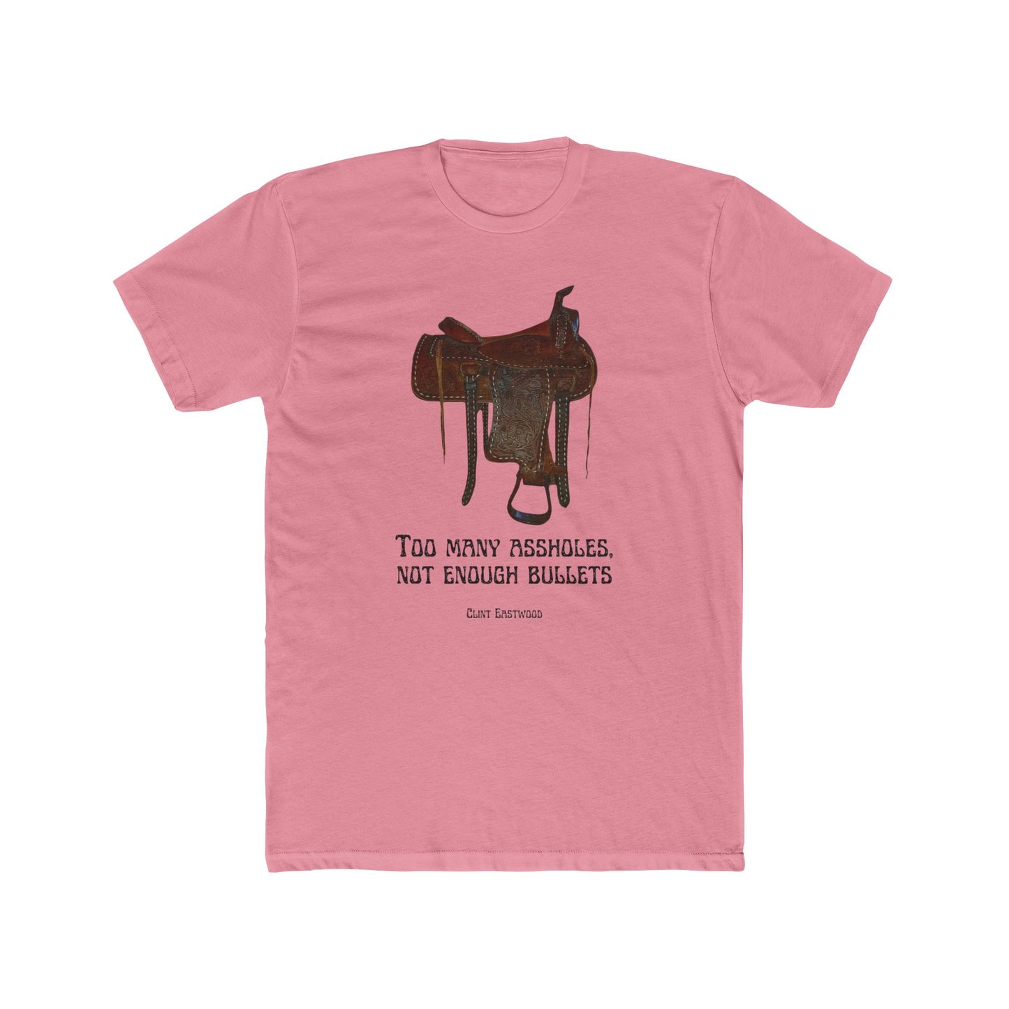 Solid Light Pink crew neck T-shirt with western saddle graphic and quote print, front view