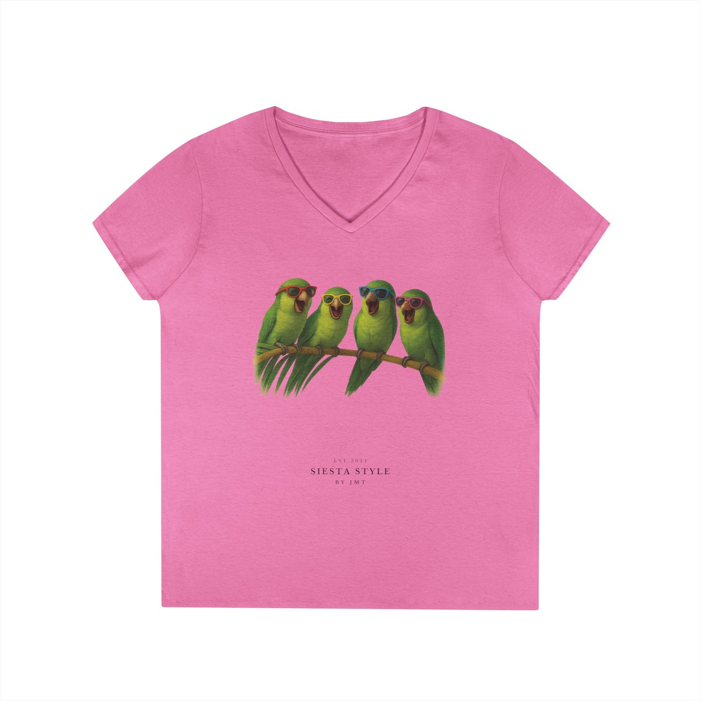 Floral Bird T-Shirt – Soft Cotton V-Neck for Women | Siesta Style