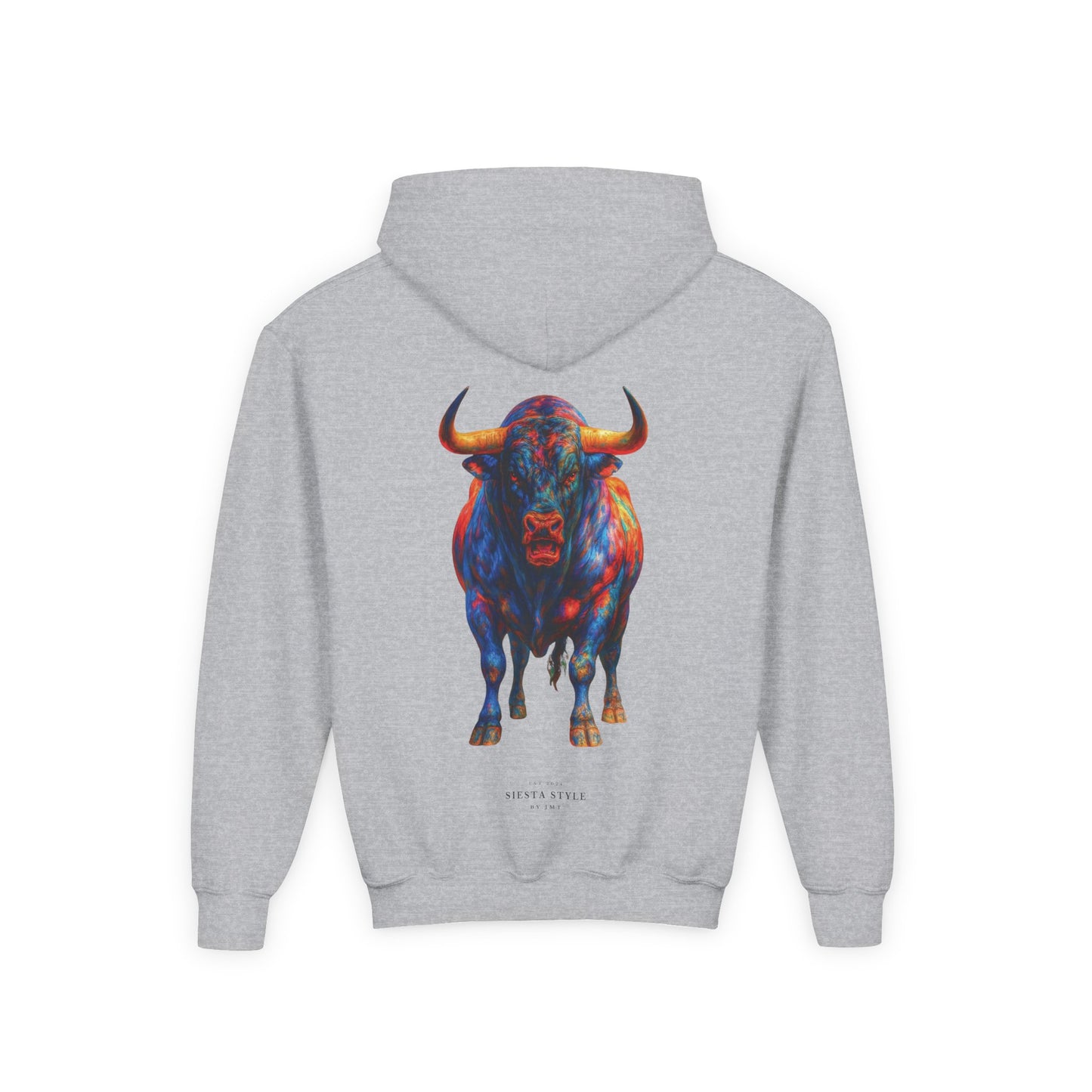Colorful Bull Youth Hoodie, Vibrant Graphic Sweatshirt for Kids