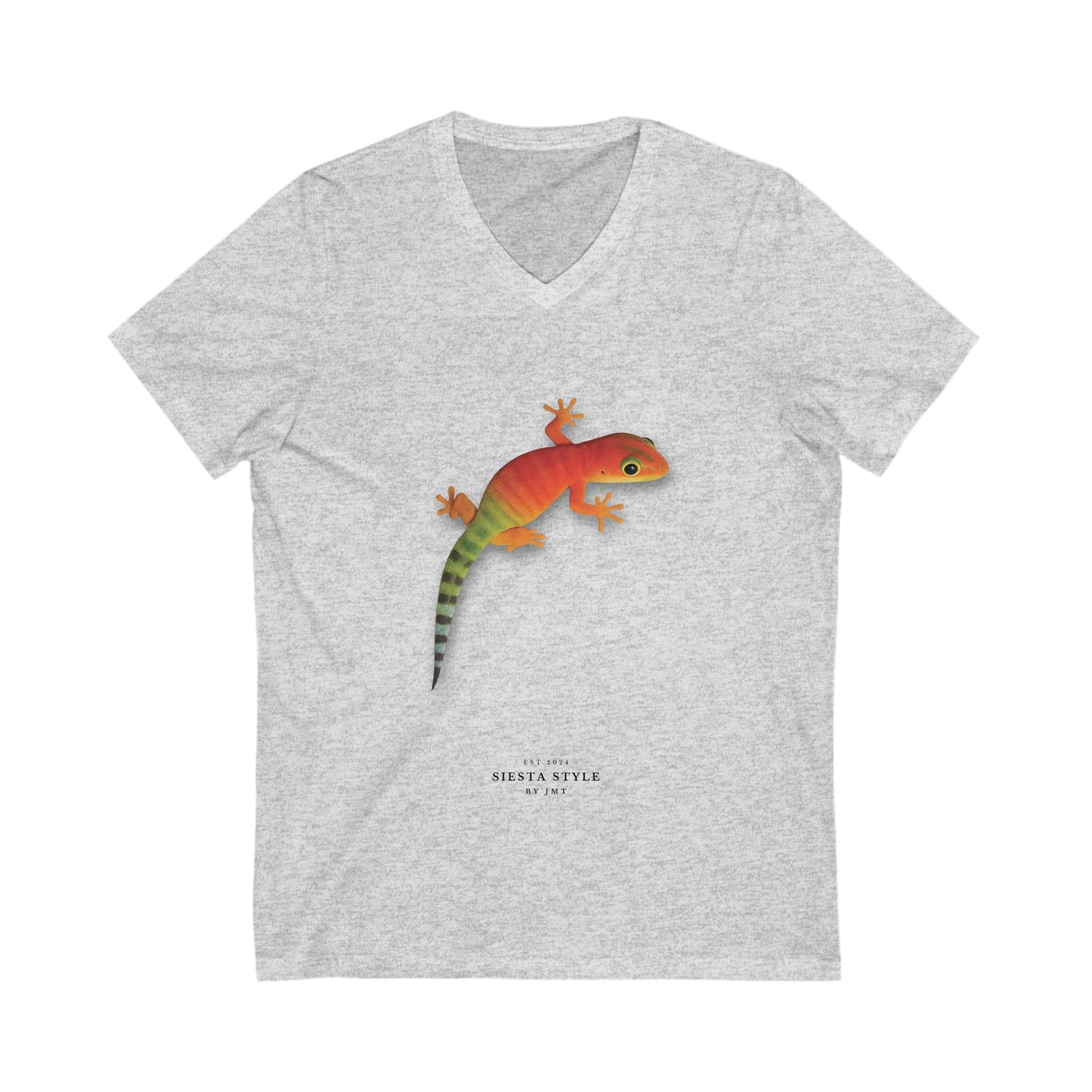 Gecko T-Shirt – Unisex Cotton V-Neck with Tropical Lizard Print | Siesta Style