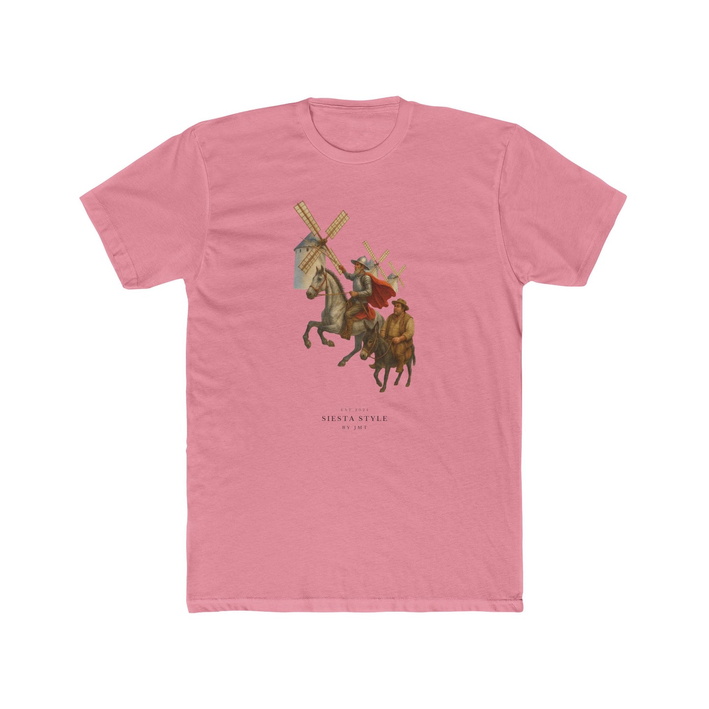 Solid Light Pink crew neck T-shirt with Don Quixote print, front view