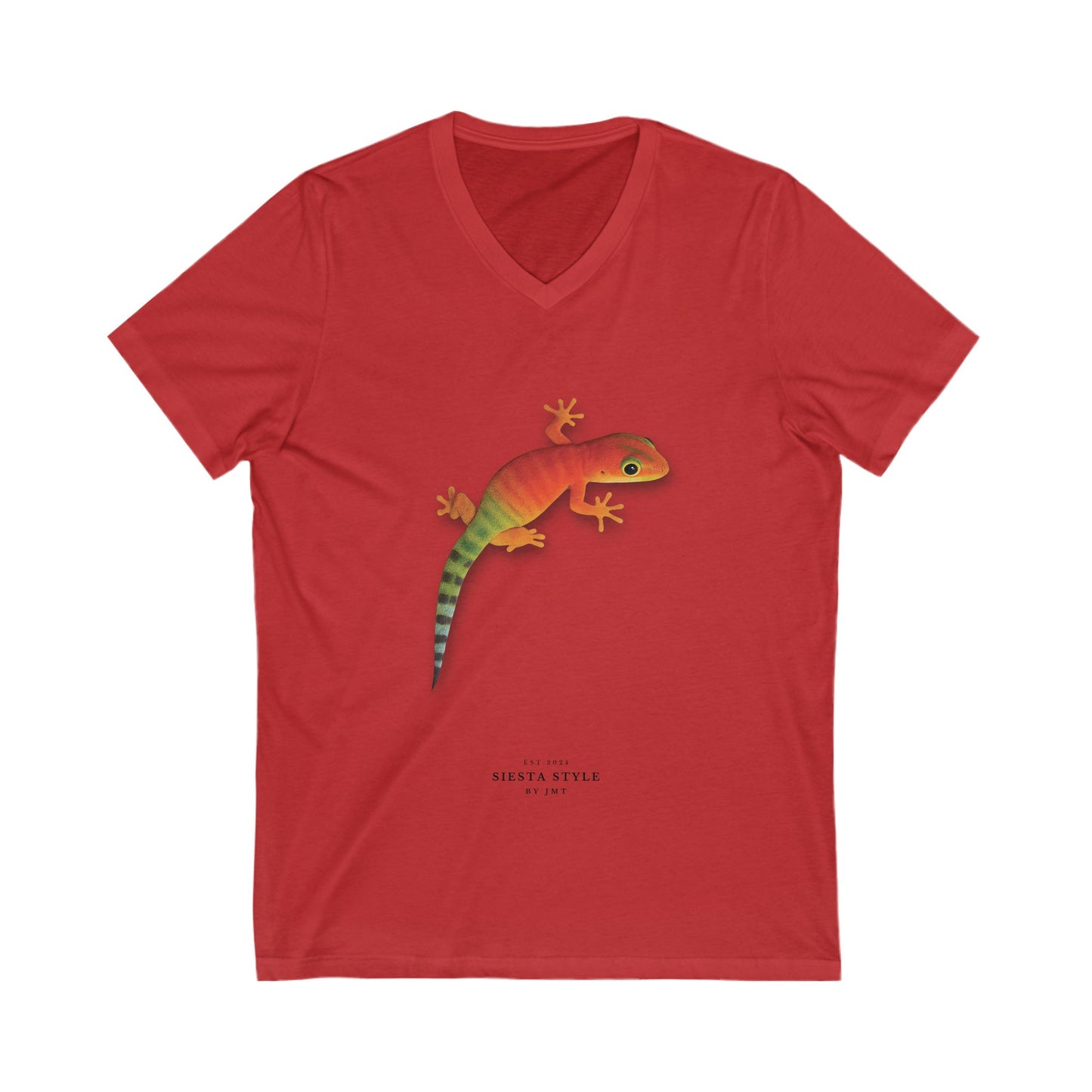 Gecko T-Shirt – Unisex Baumwolle V-Ausschnitt mit tropischem Eidechsen-Print | Siesta Style