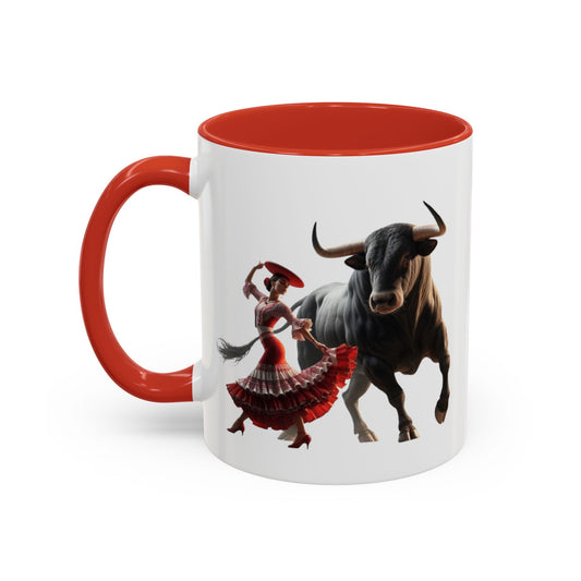 Tasse mit spanischem Motiv – Flamenco-Tänzerin und Stier 
