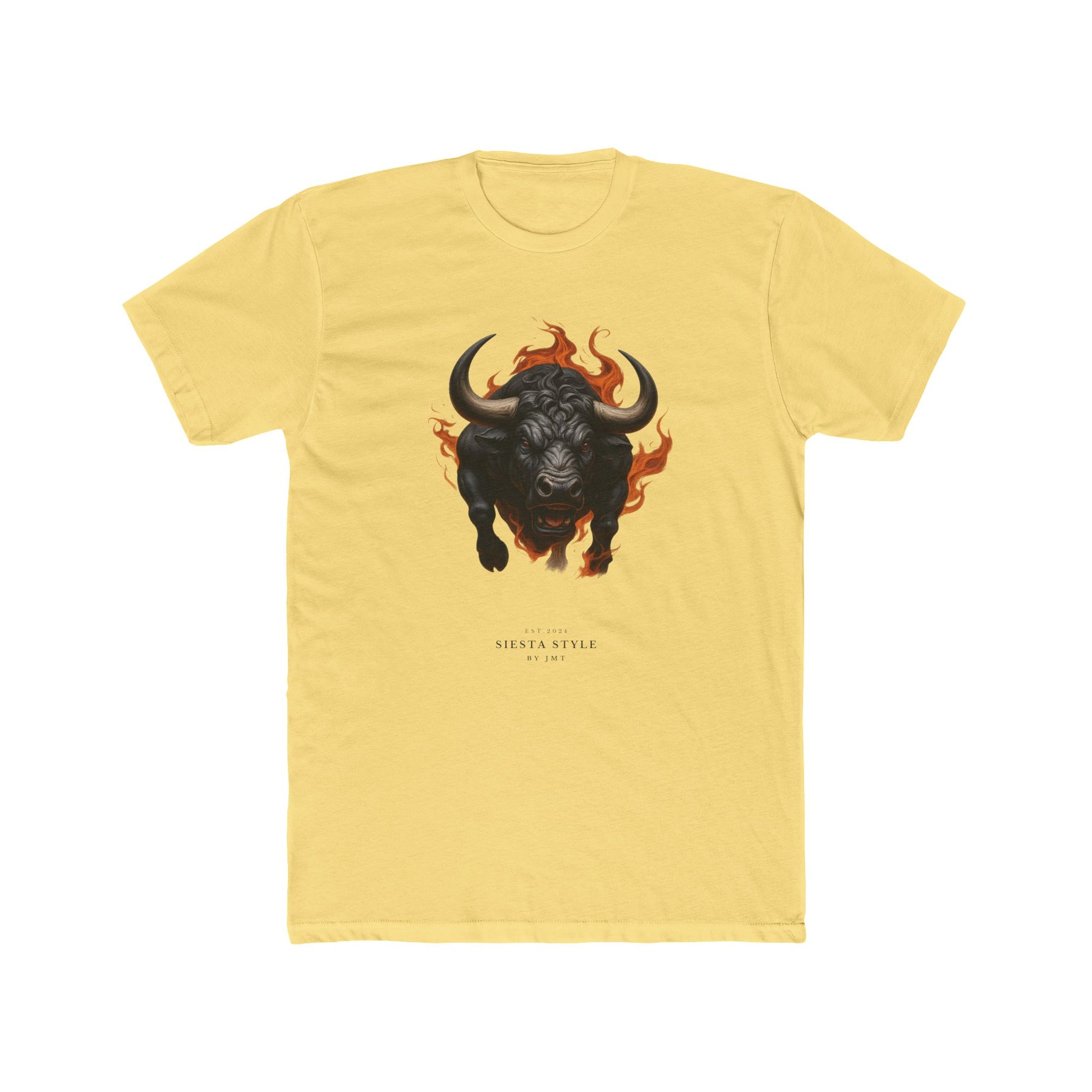Yellow T-shirt with flaming bull street art style design