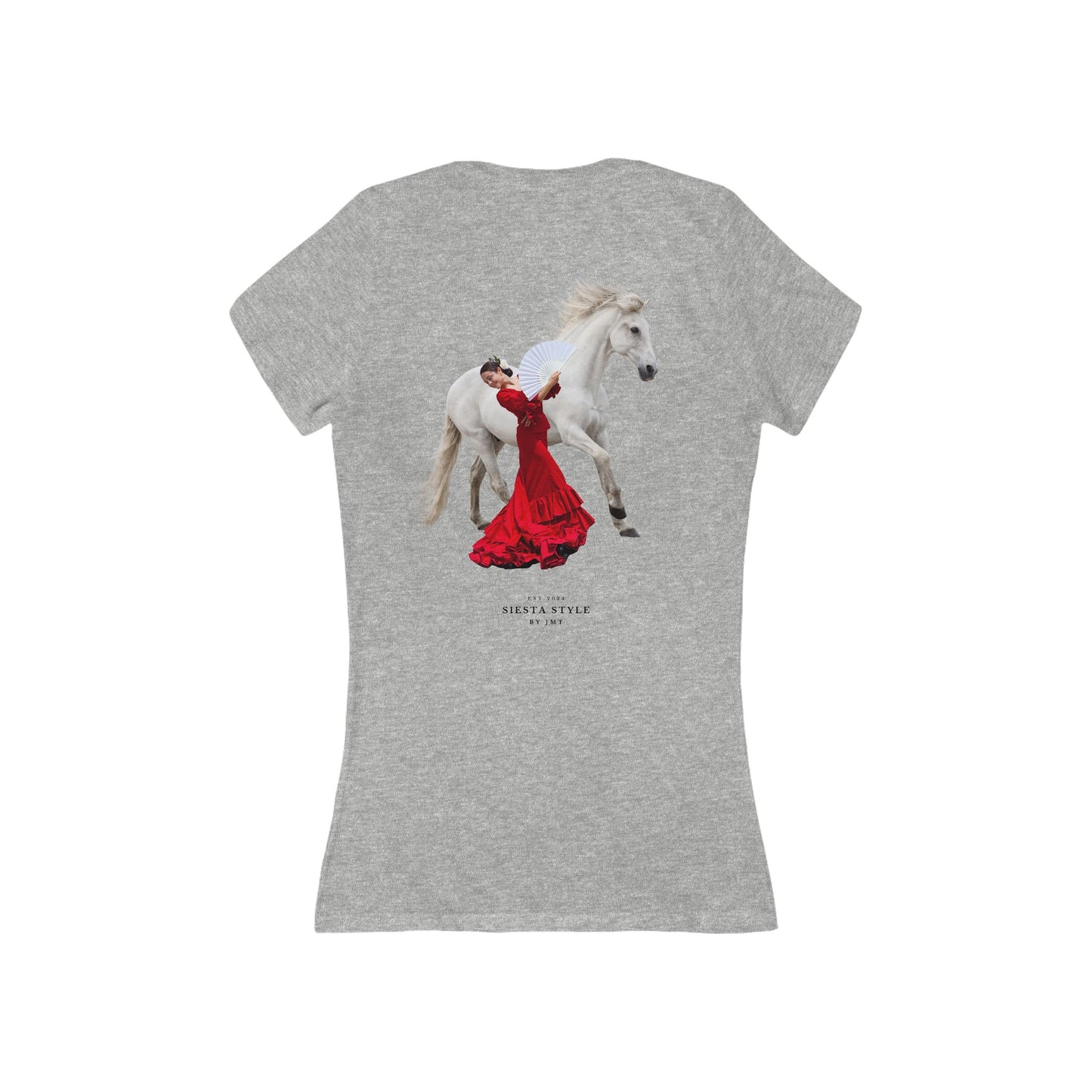 Elegantes T-Shirt mit tiefem V-Ausschnitt und Pferd und Tänzerin, Shirt im Boho-Stil