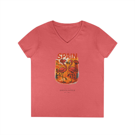 Ladies’ Flamingo T-Shirt – Cotton V-Neck for Summer Style | Siesta Style