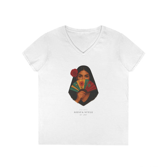 Spanish Lady T-Shirt – Unisex Cotton V-Neck for Summer & Culture | Siesta Style