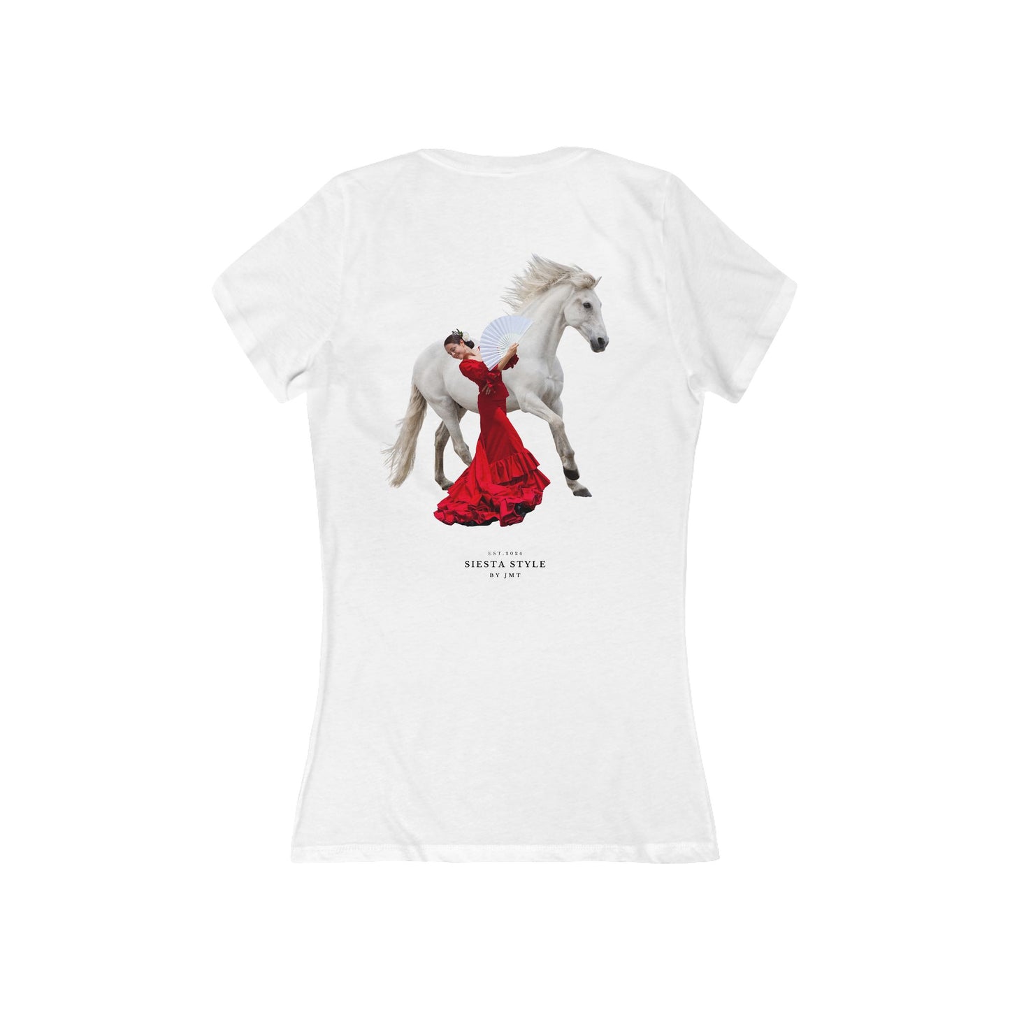 Elegantes T-Shirt mit tiefem V-Ausschnitt und Pferd und Tänzerin, Shirt im Boho-Stil