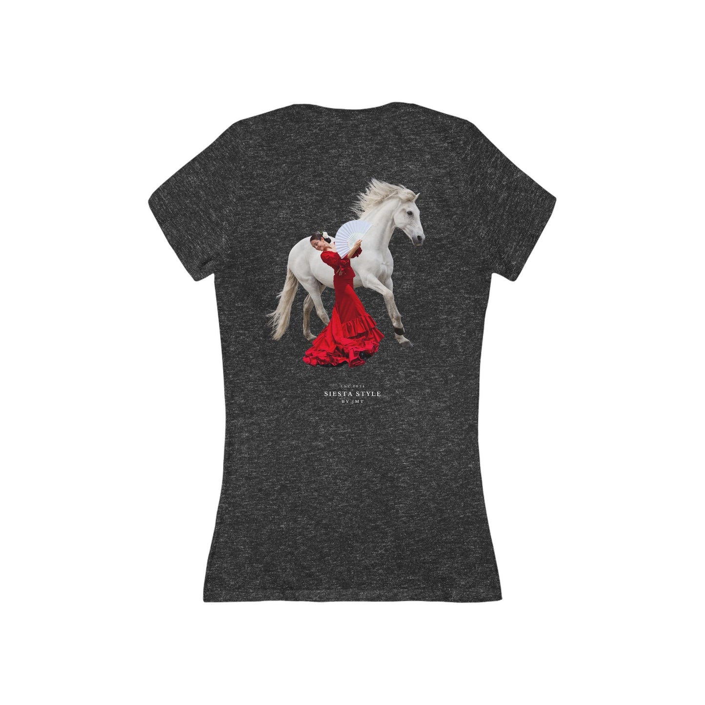 Elegantes T-Shirt mit tiefem V-Ausschnitt und Pferd und Tänzerin, Shirt im Boho-Stil