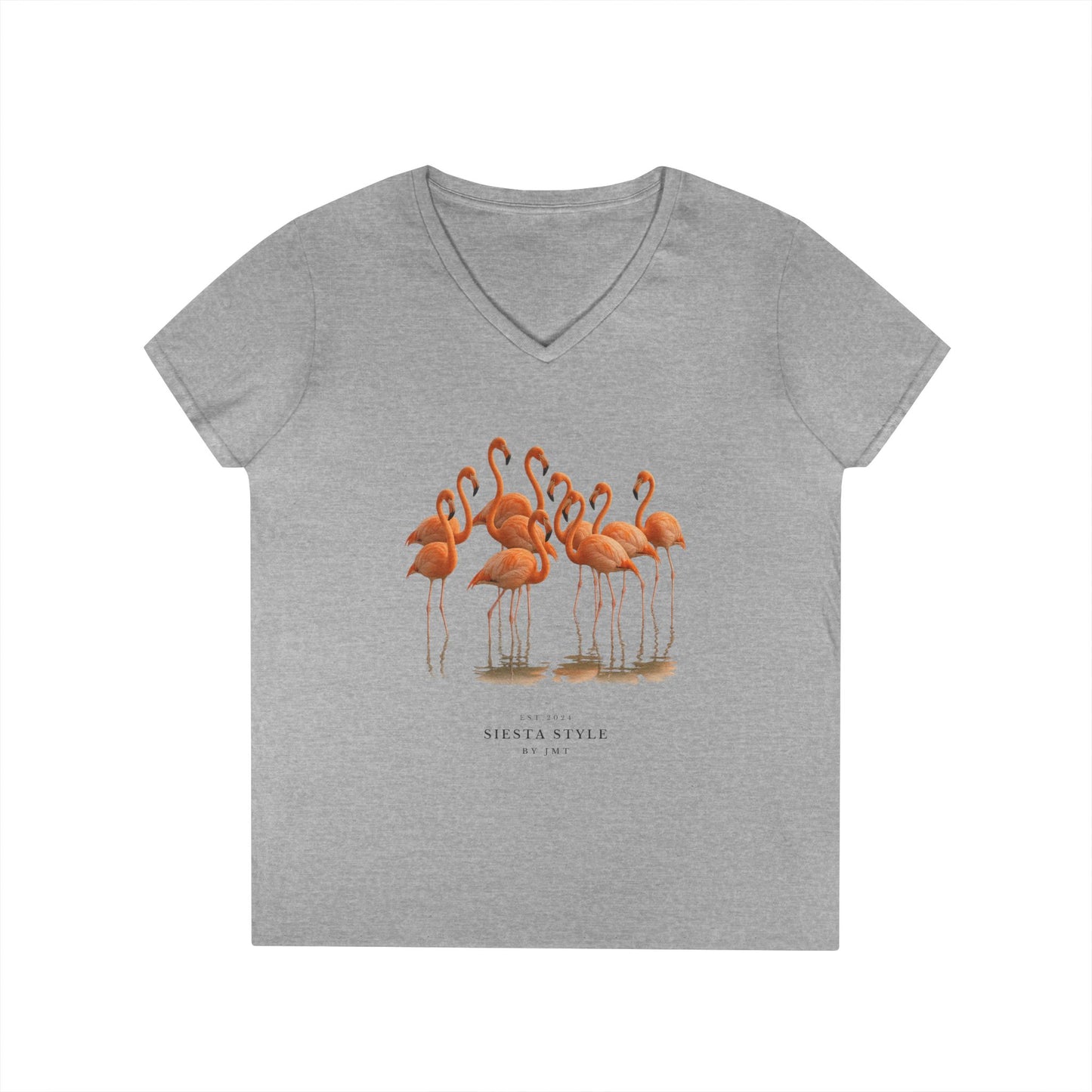 Ladies' Flamingo V-Neck T-Shirt – Summer Vibes & Casual Elegance | Siesta Style