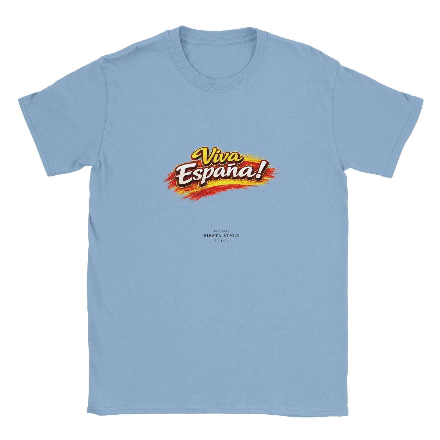 Light Blue travel t-shirt with “Viva España” Spanish typography design