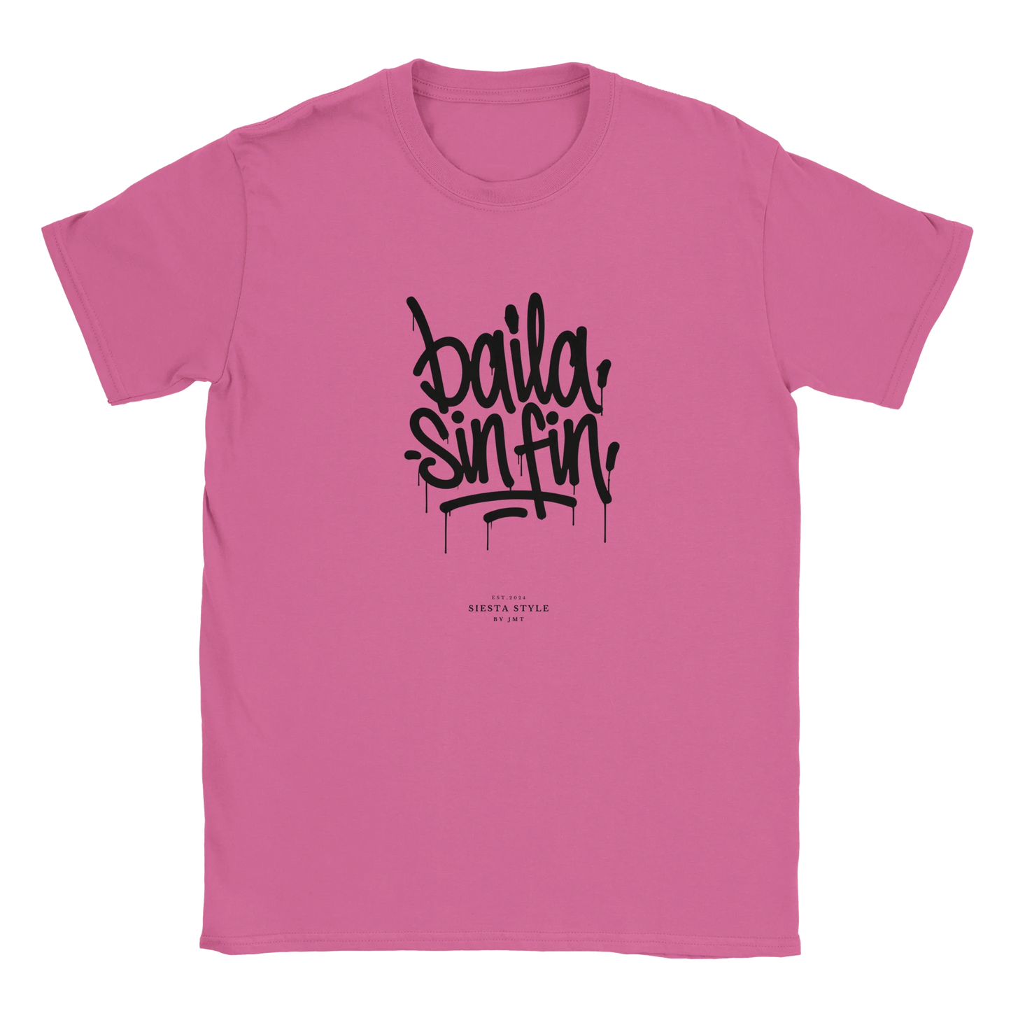 Azalea travel t-shirt with “Baila sin fin” Spanish typography design