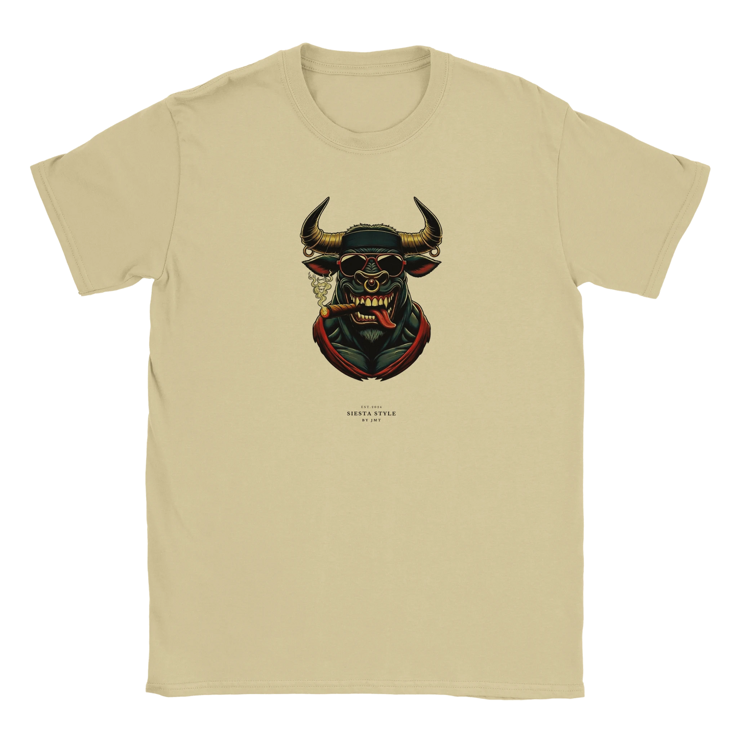 Natural T-shirt with bull street art style design “Loco Torro”