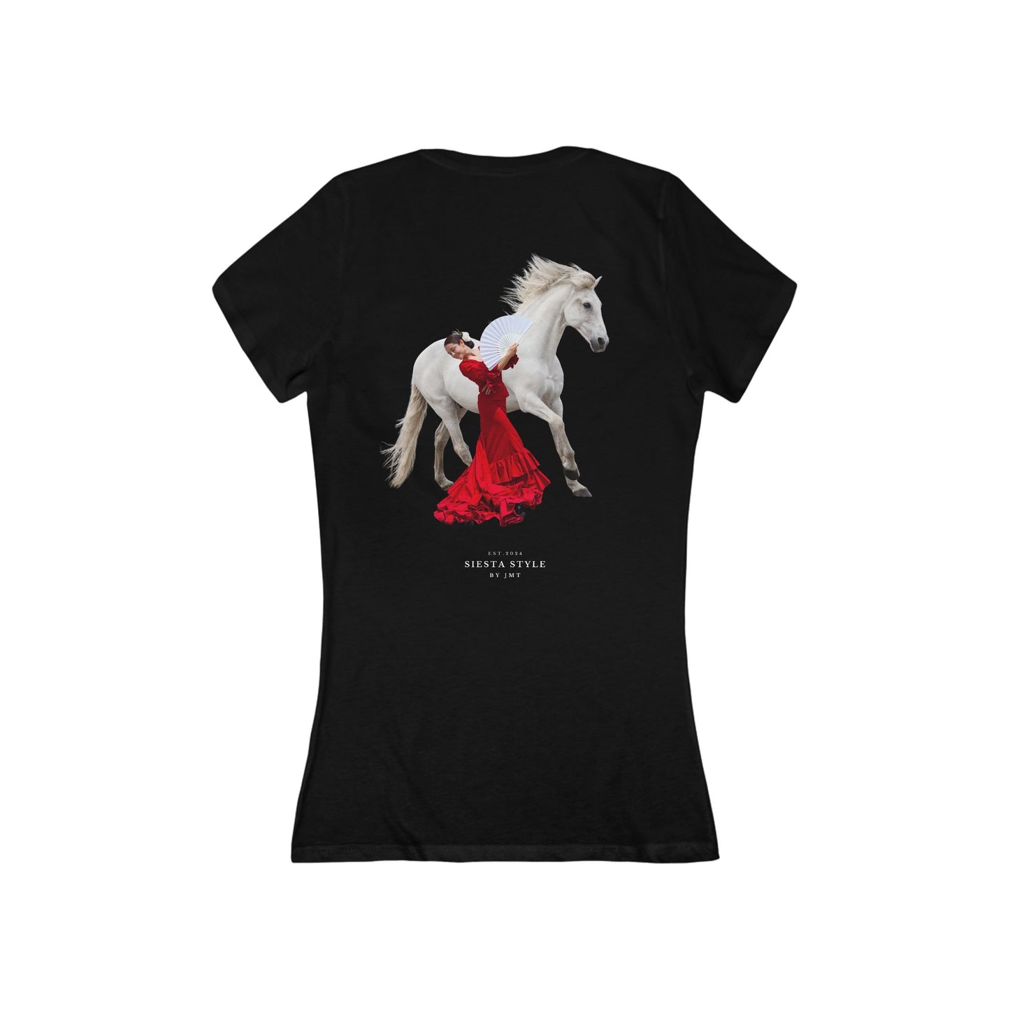 Elegantes T-Shirt mit tiefem V-Ausschnitt und Pferd und Tänzerin, Shirt im Boho-Stil