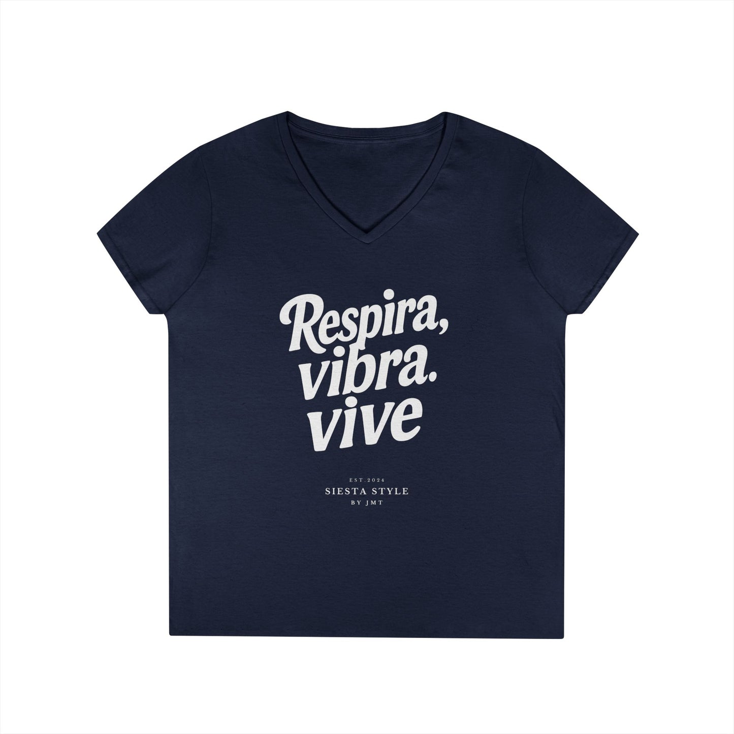 T-Shirt V-Ausschnitt - Respira, Vibra. vive (Atme. Spüre. Lebe)