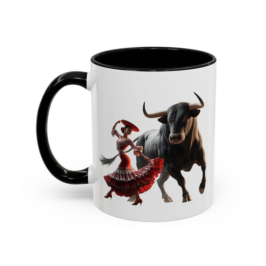 Tasse mit spanischem Motiv – Flamenco-Tänzerin und Stier 