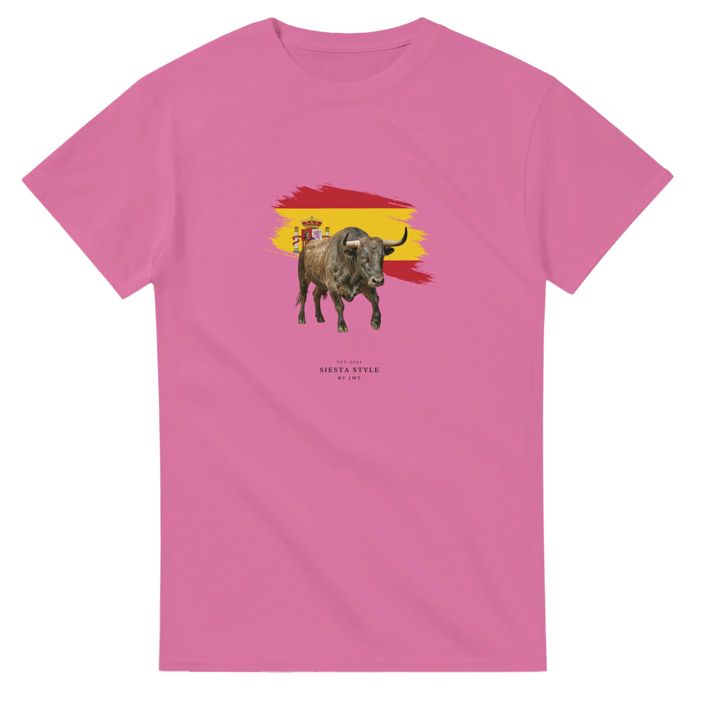 Azalea travel t-shirt with Spanish bull illustration and Spain flag design, Spanish-inspired souvenir tee
