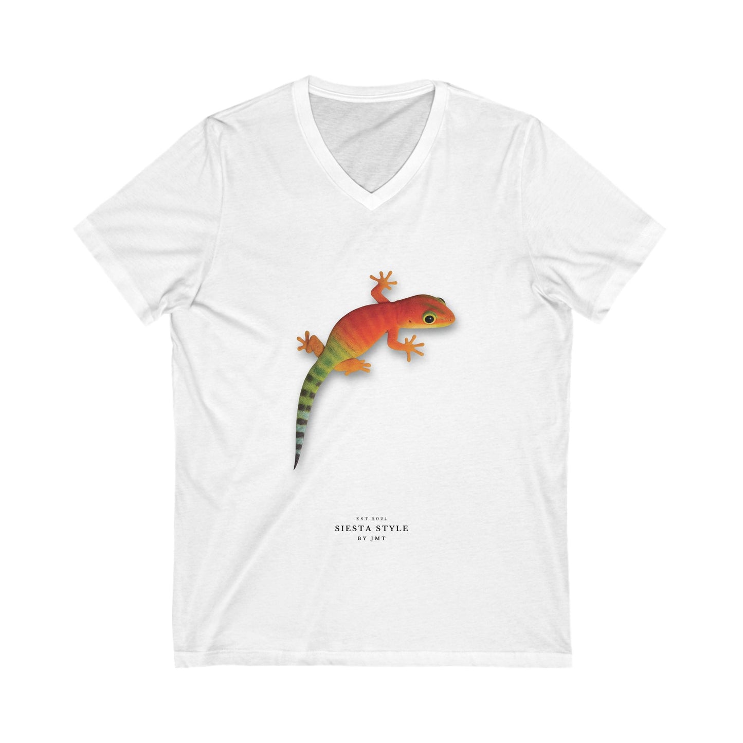 Gecko T-Shirt – Unisex Cotton V-Neck with Tropical Lizard Print | Siesta Style