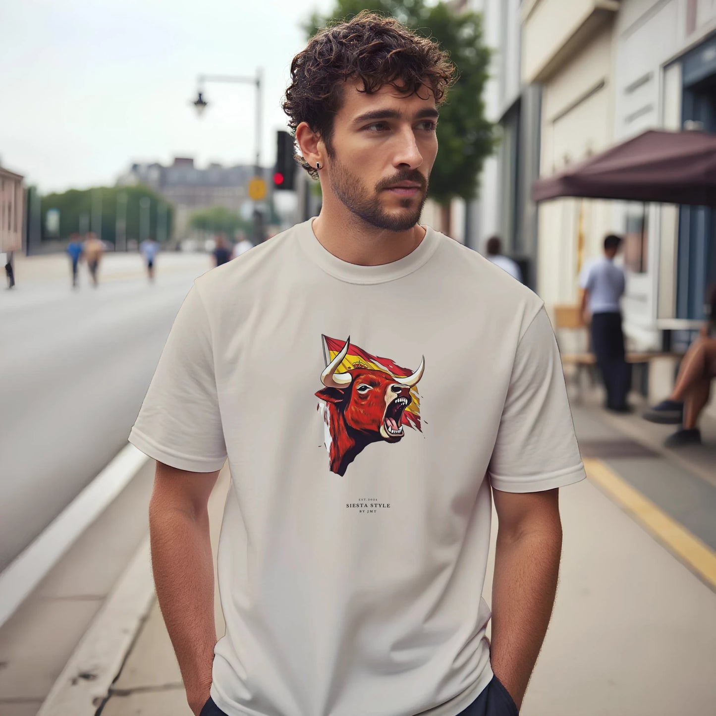 Sand travel t-shirt with Spanish bull head Print