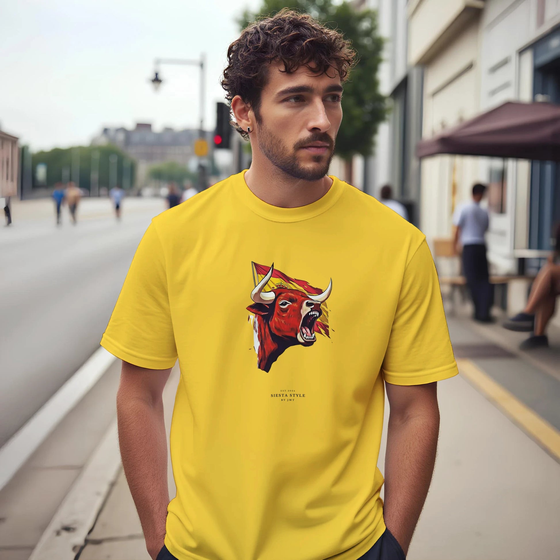Daisy travel t-shirt with Spanish bull head Print