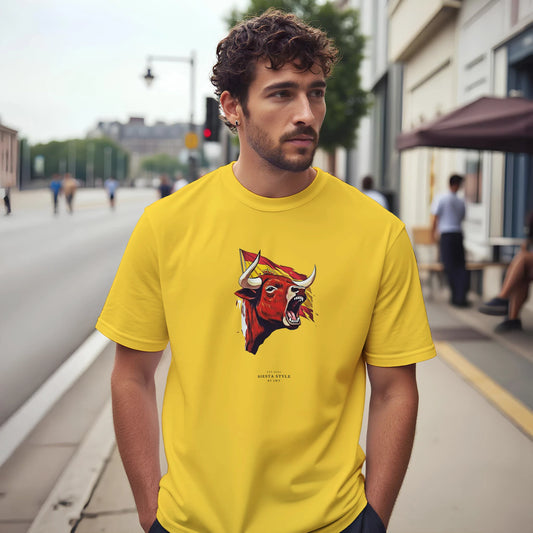 Daisy travel t-shirt with Spanish bull head Print