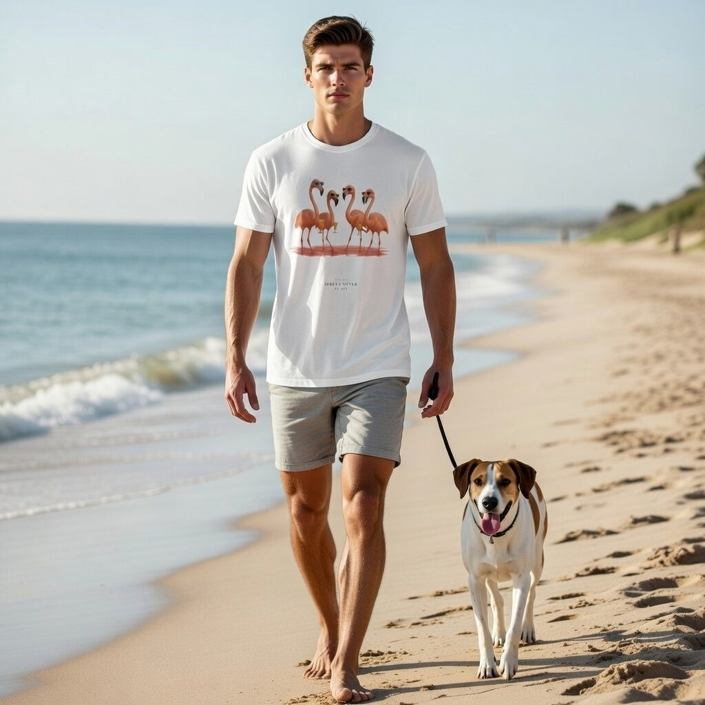 White T-shirt with flamingo graphic design