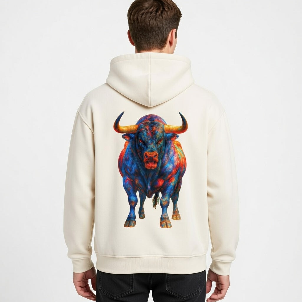 White oversized hoodie with bull print